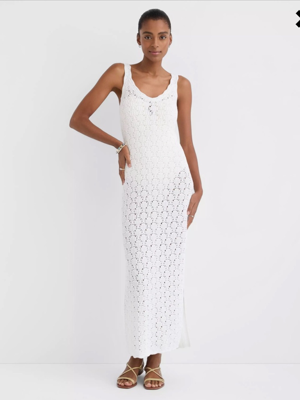Loft Beach Stitchy V-Neck Maxi Sweater Dress Cover Up - White Medium
